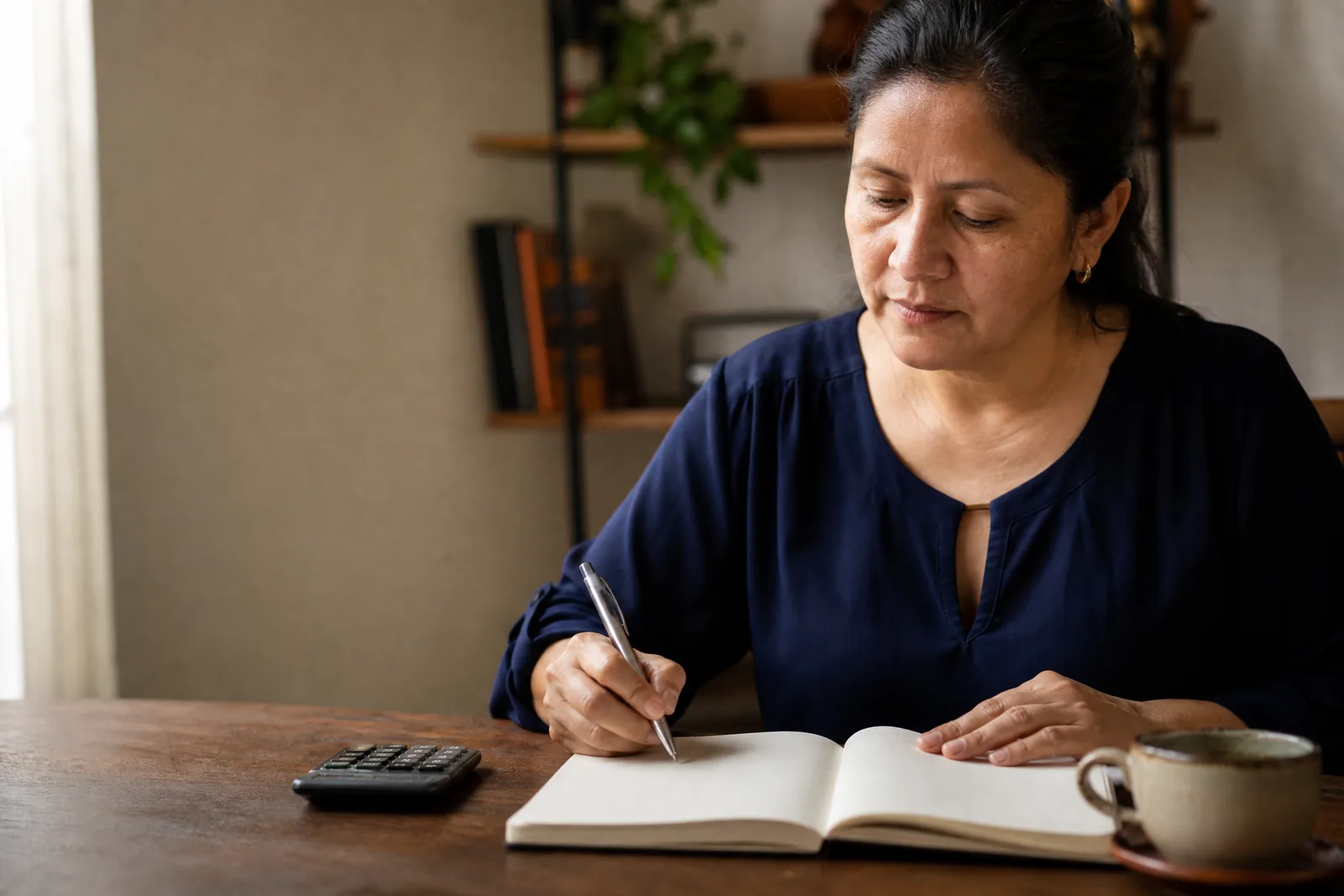 Mujer planificando sus finanzas en su escritorio