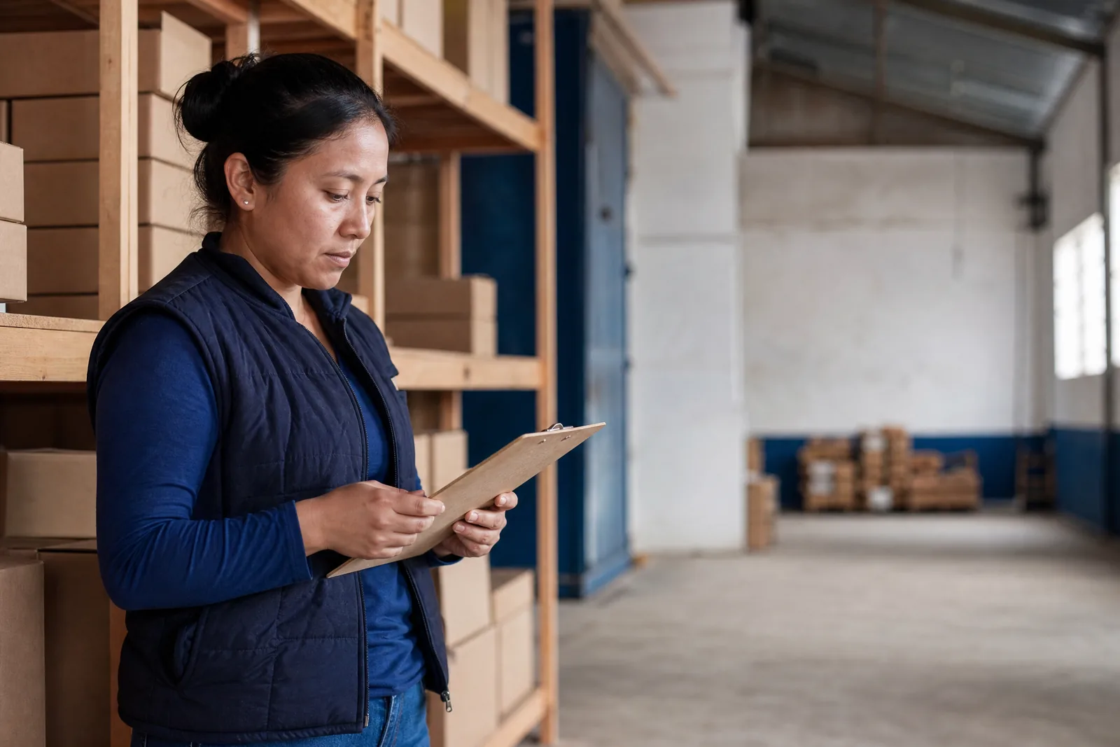 Revisando el inventario en la bodega del negocio